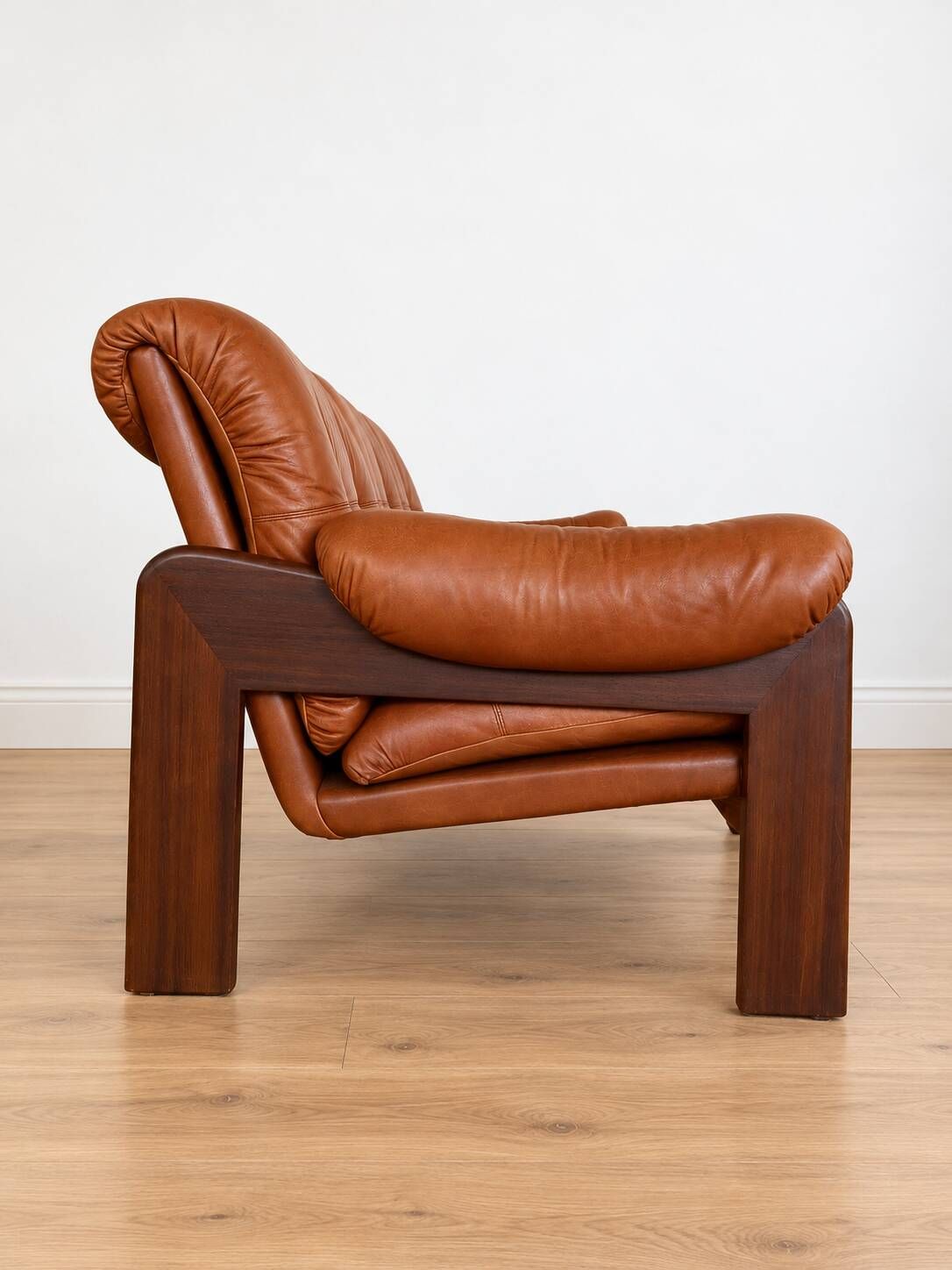 Vintage Swedish mid-century 3 person sofa in cognac leather, 1970s