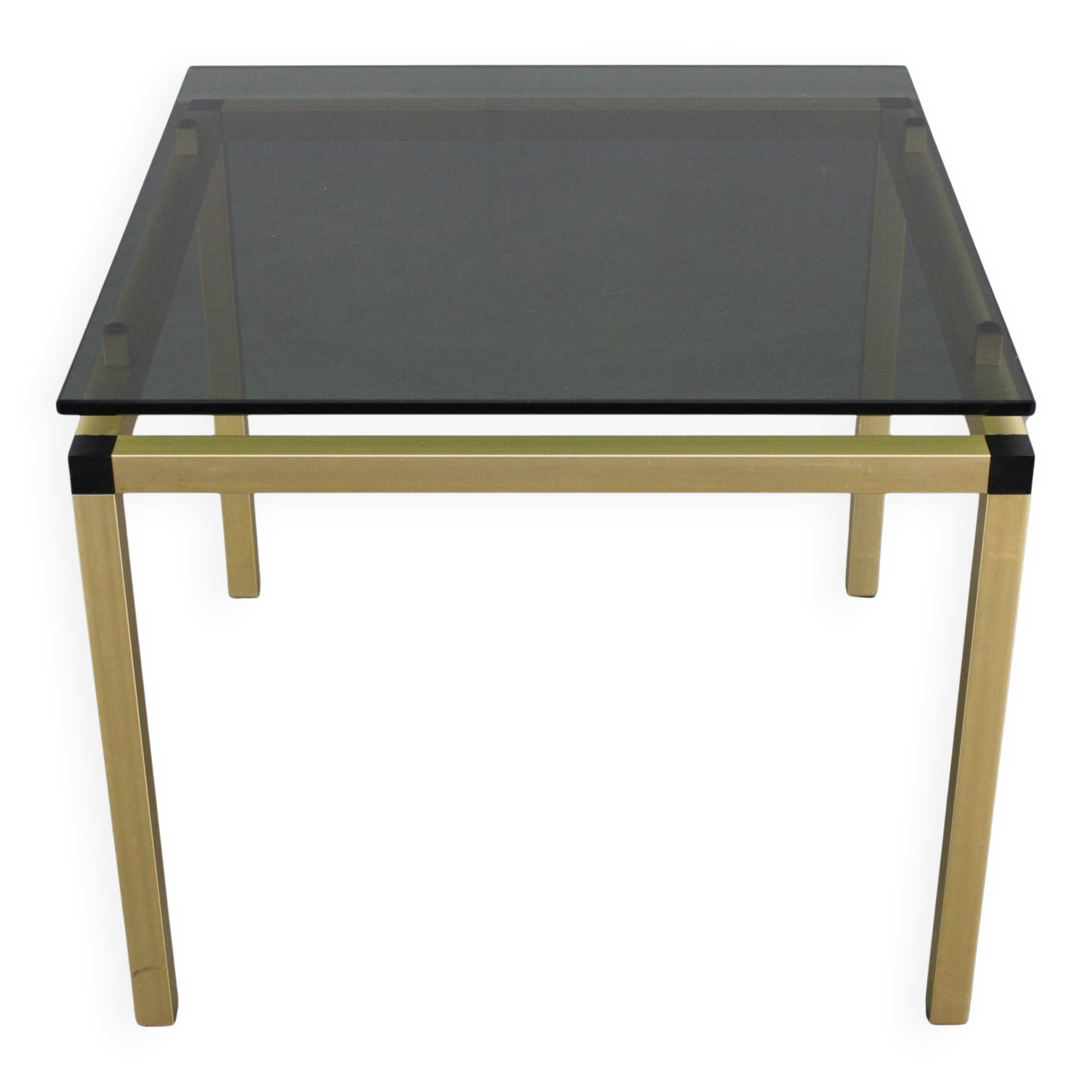 1970s Italian brass finish coffee table with smoked glass top