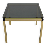 1970s Italian brass finish coffee table with smoked glass top