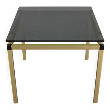 1970s Italian brass finish coffee table with smoked glass top