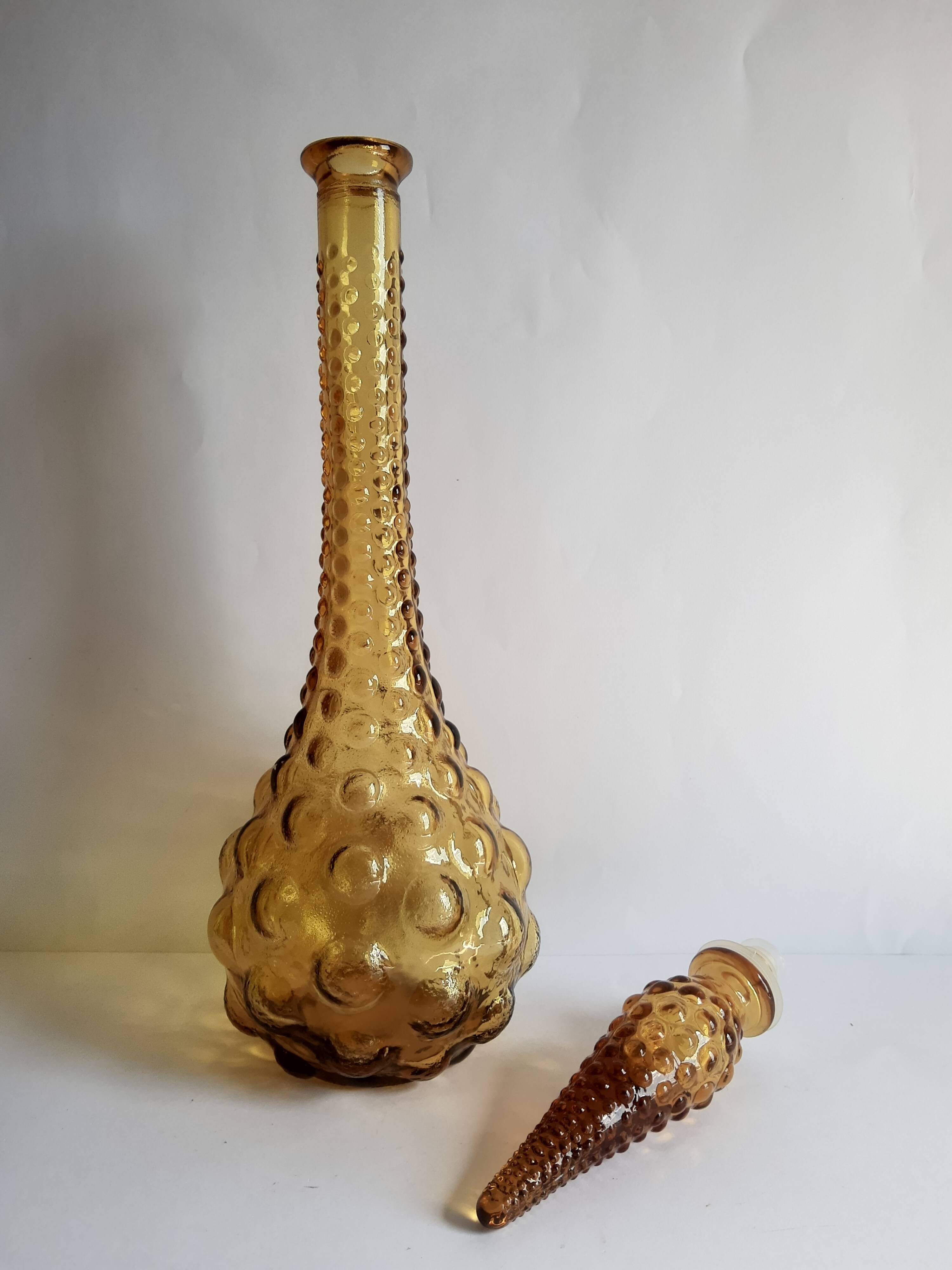 Italian carafe amber yellow glass vintage bubbles