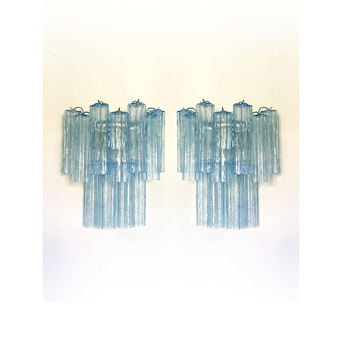 Contemporary Light-Blue “Tronchi”Murano Glass Wall Sconces in Venini Style - a Pair