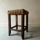 Solid oak stool with woven hemp seat by Audoux Minnet.