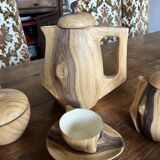 Wooden trompe-l'oeil coffee service – signed Vallauris Grandjean-Jourdan