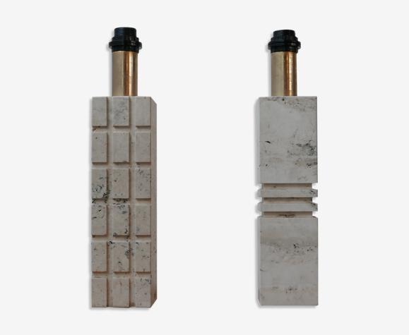 Pair of mid-century marble geometric italian table lamp bases