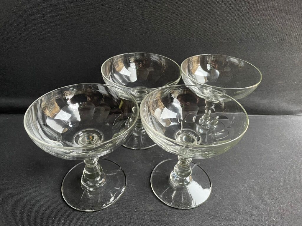 4 champagne glasses 1/2 cut crystal - portieux service alsacien