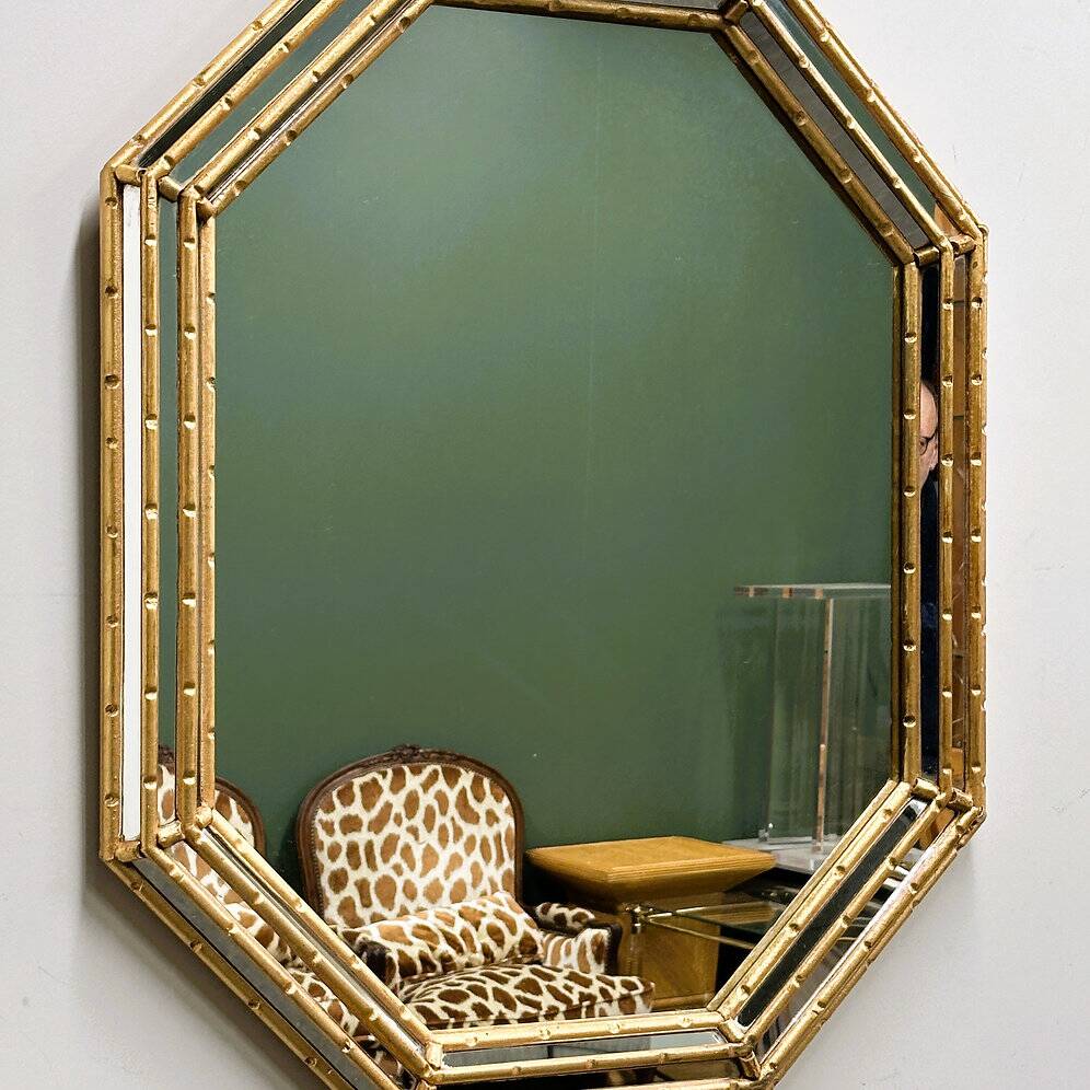 Vintage faux bamboo gilt mirror, 1980s.