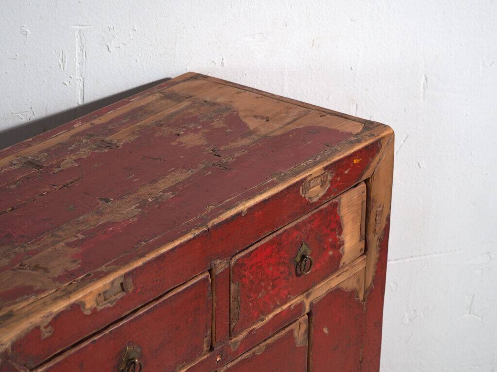 Antique pine sideboard with original red paint – China, circa 1920