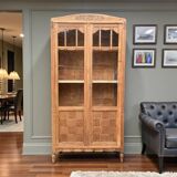 Parisian glass-fronted Art Deco wardrobe in solid raw walnut.