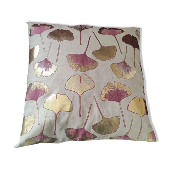 Pink and gold ginko cushion