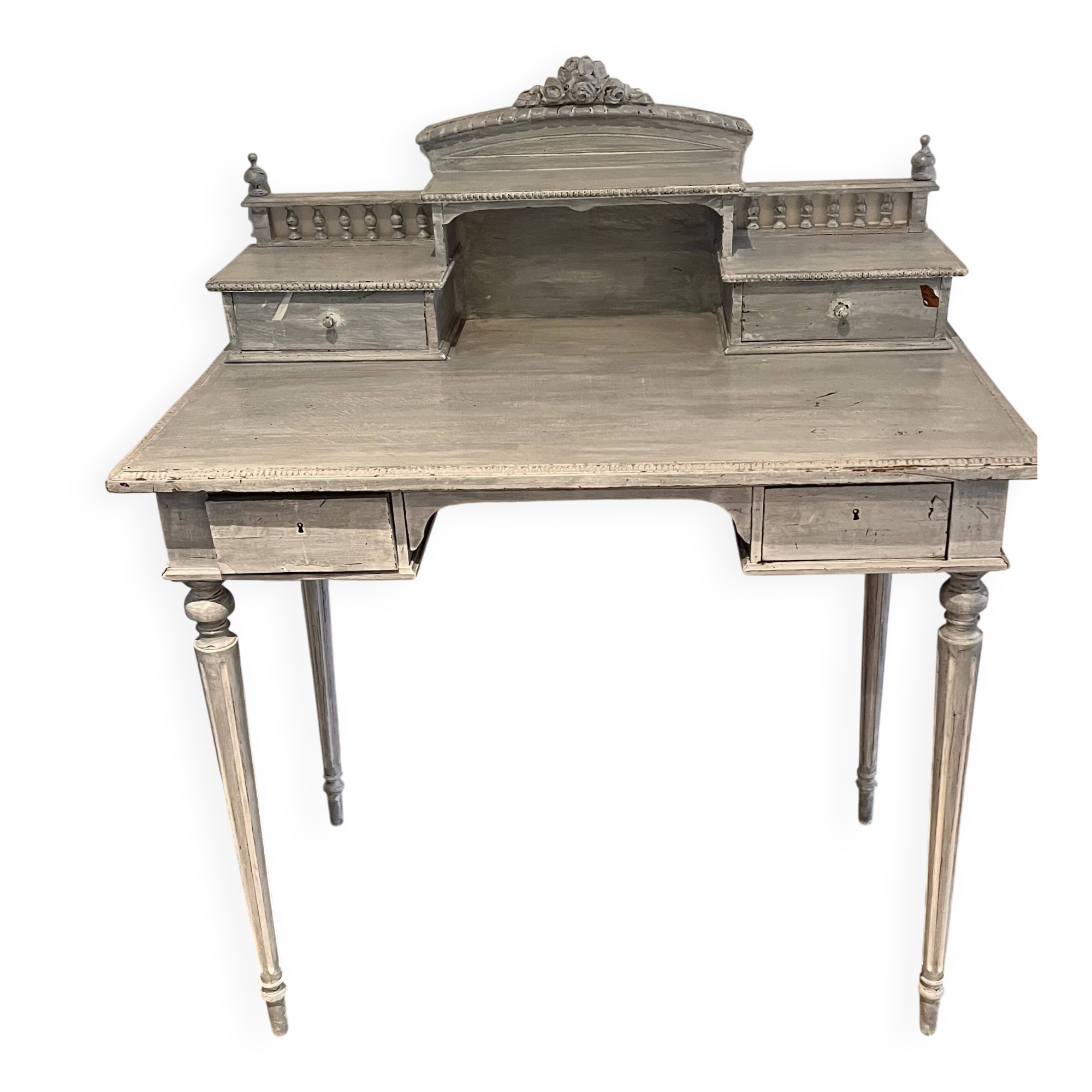 Secretary desk Henri II with grey Gustavian steps