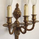 Magnificent Pair French Antique Bronze Triple Wall Lights Urn & Swag Detail