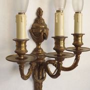 Magnificent Pair French Antique Bronze Triple Wall Lights Urn & Swag Detail