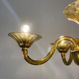 Venetian Chandlier in Murano glass of yellow color amber, 5 arms of light