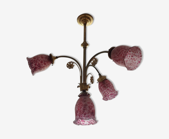 Lustre en bronze style art nouveau opalines 4 feux