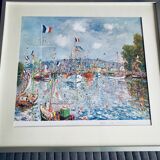 Lithographie Charles Polliaci port de Honfleur frégate 1979 dédicace