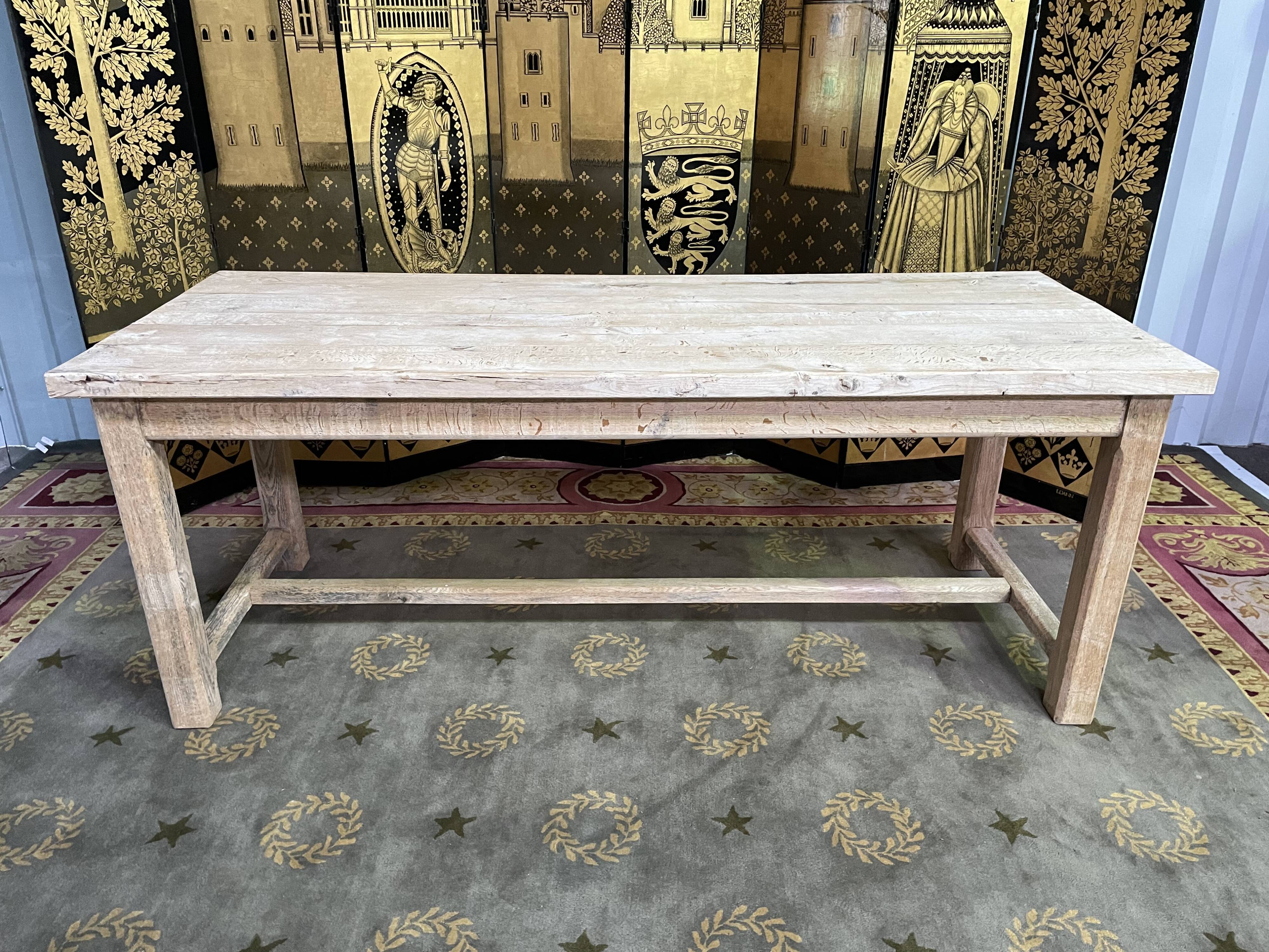 Solid oak farmhouse table with bleached aero erased interscrib