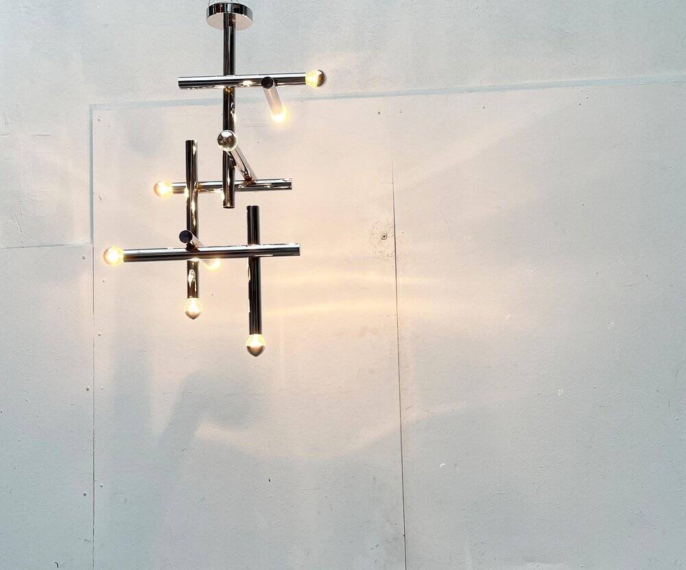 Minimalist chrome ceiling lamp from the mid-century space age by Temde, Switzerland, 1960s.