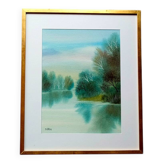 Painting signed richard litzelmann (1951-2020) – watercolor – lake landscape n° 1