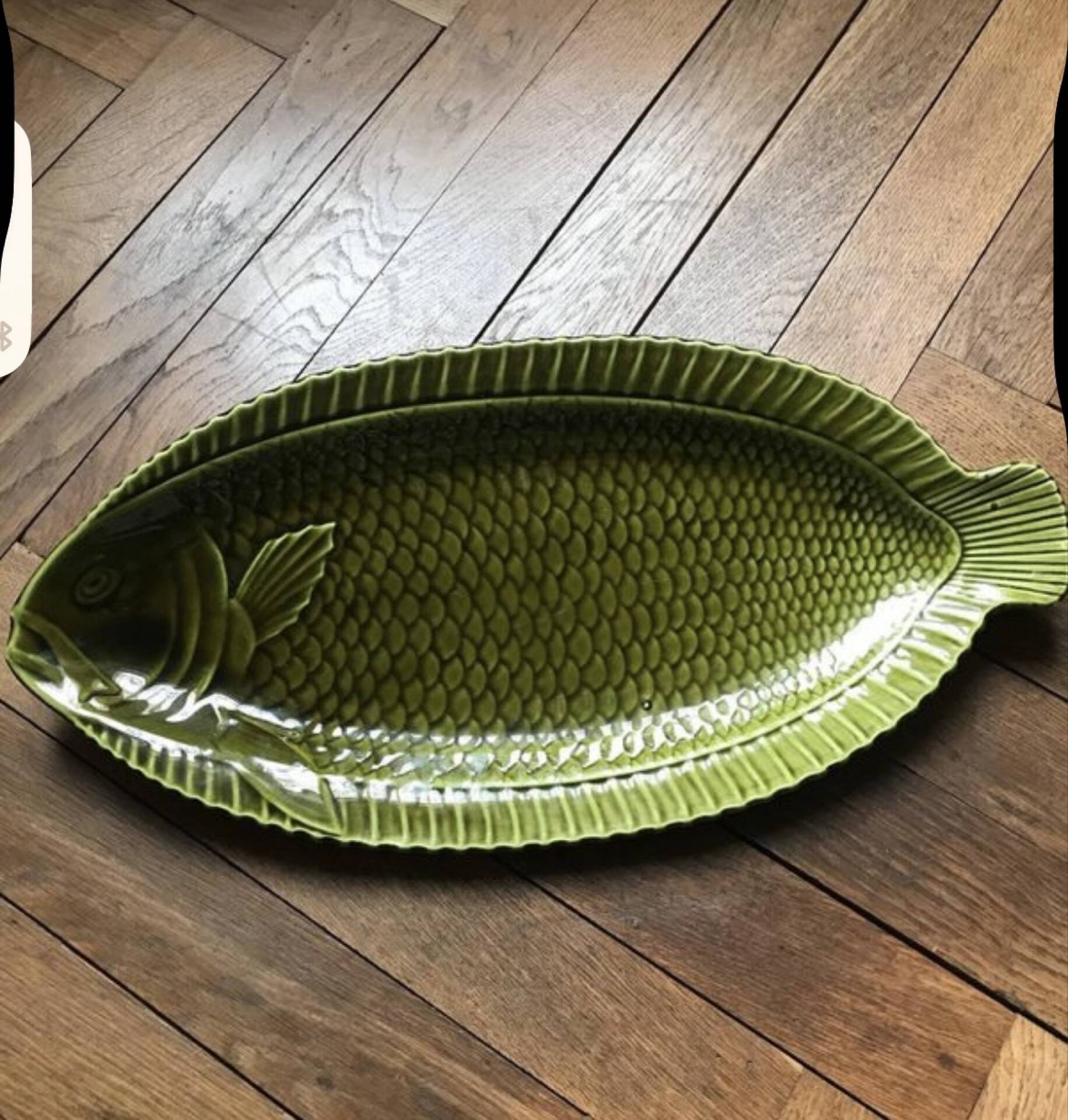 Large green fish dish Sarreguemines