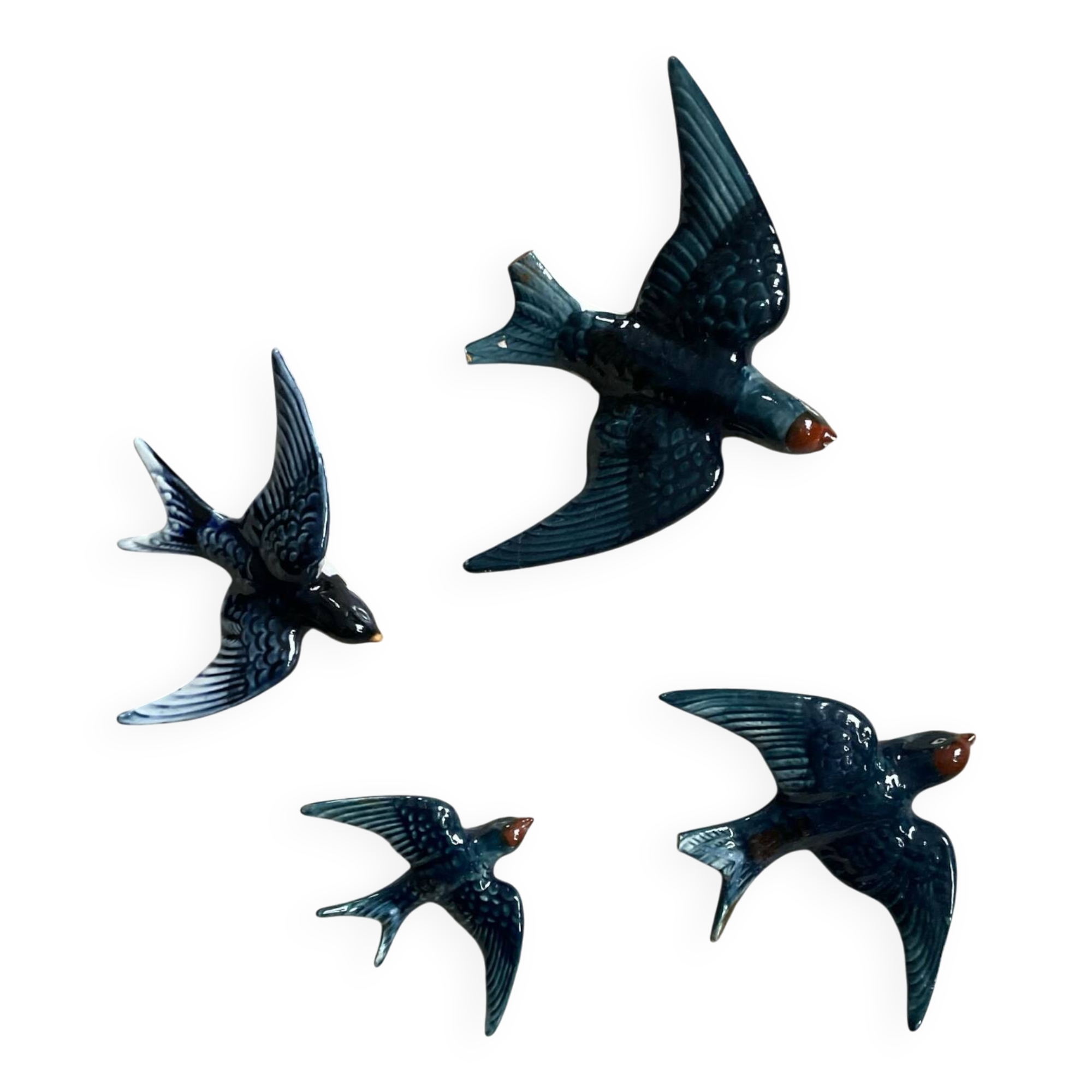 Trio oiseaux en porcelaine vintage pour décoration  murale