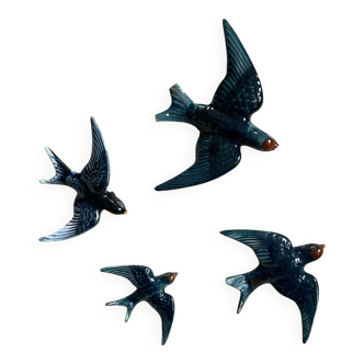 Vintage porcelain bird trio for wall decoration.