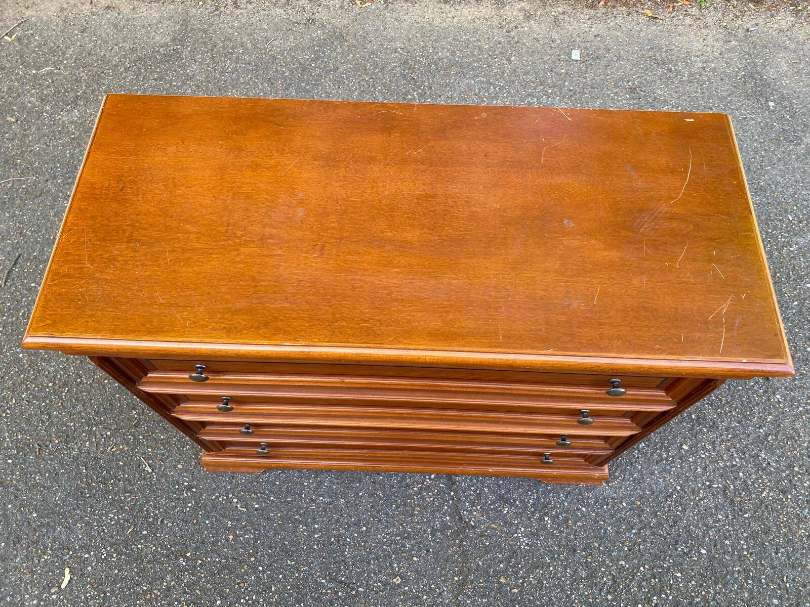 Louis Philippe low depth chest of drawers in solid wood with 4 drawers