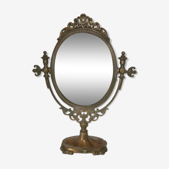 Ancien miroir de table orientable pivotant en bronze