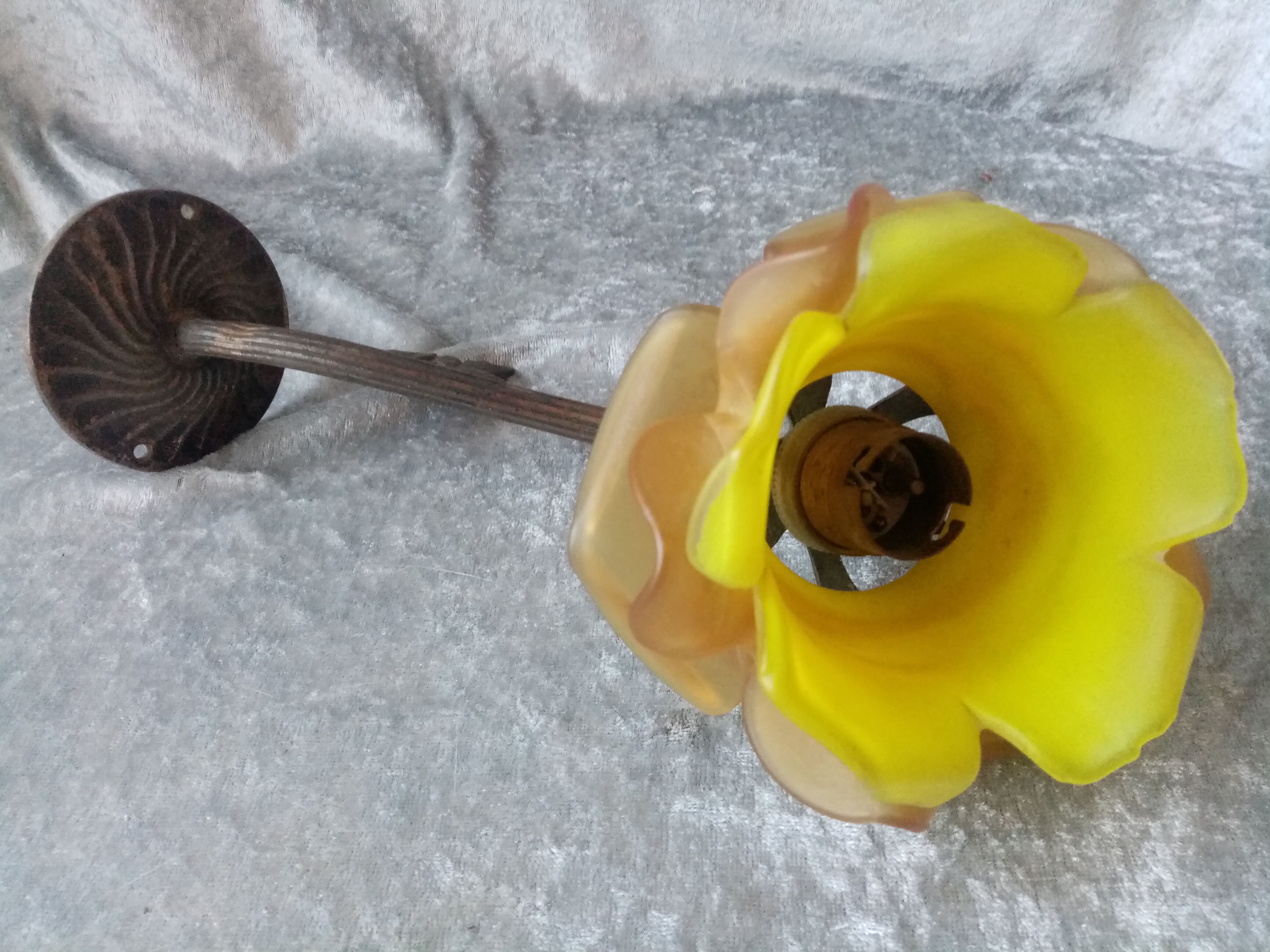 Bronze wall lamp and art nouveau glass paste