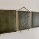 Vintage 1920s triptych barber mirror in gold with green crocodile effect - 37 x 87.