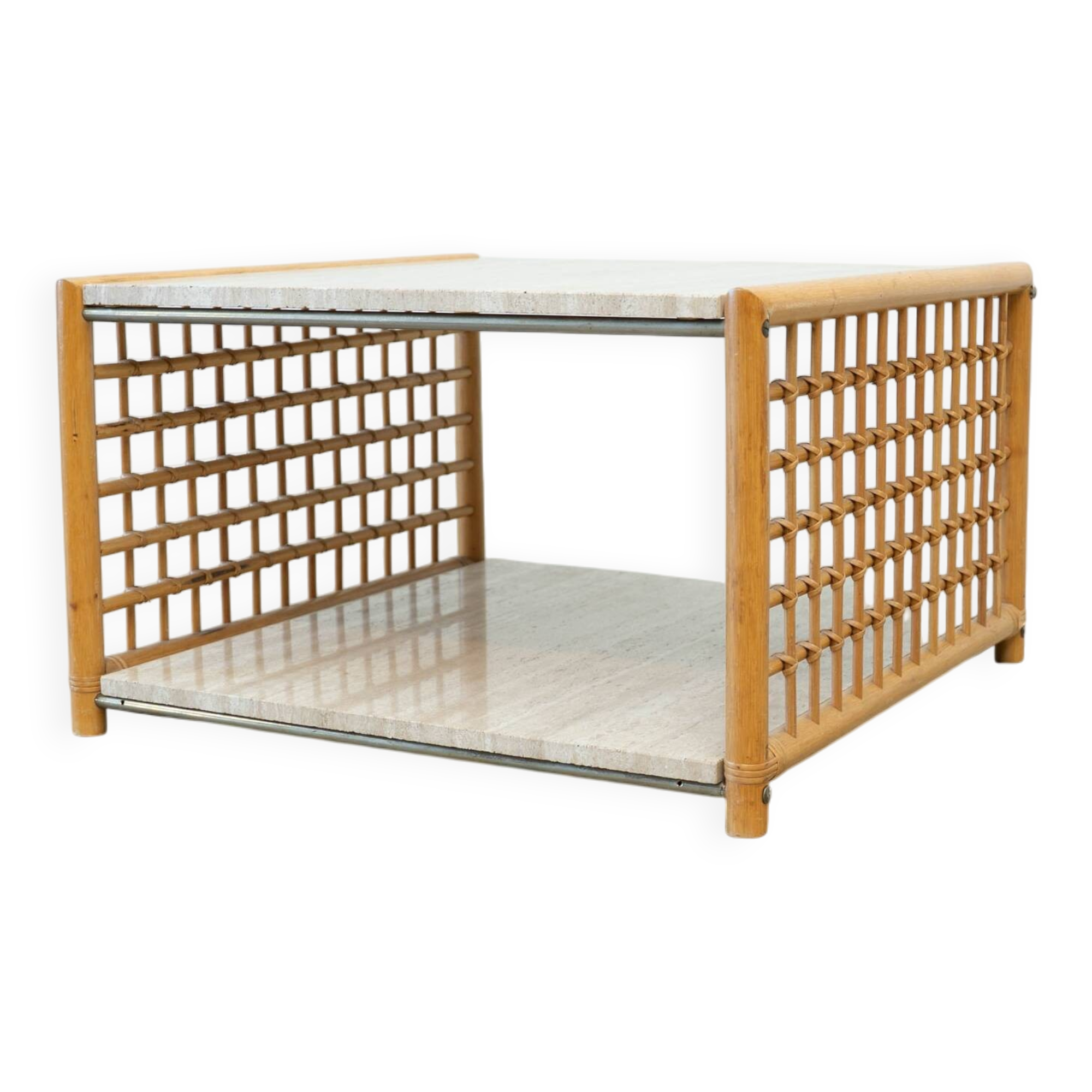 Travertine and rattan coffee table