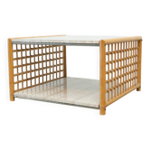 Table basse en travertin et en rotin
