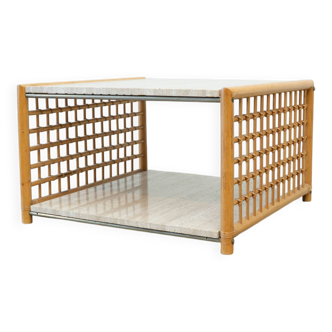 Travertine and rattan coffee table
