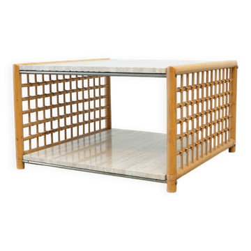Travertine and rattan coffee table
