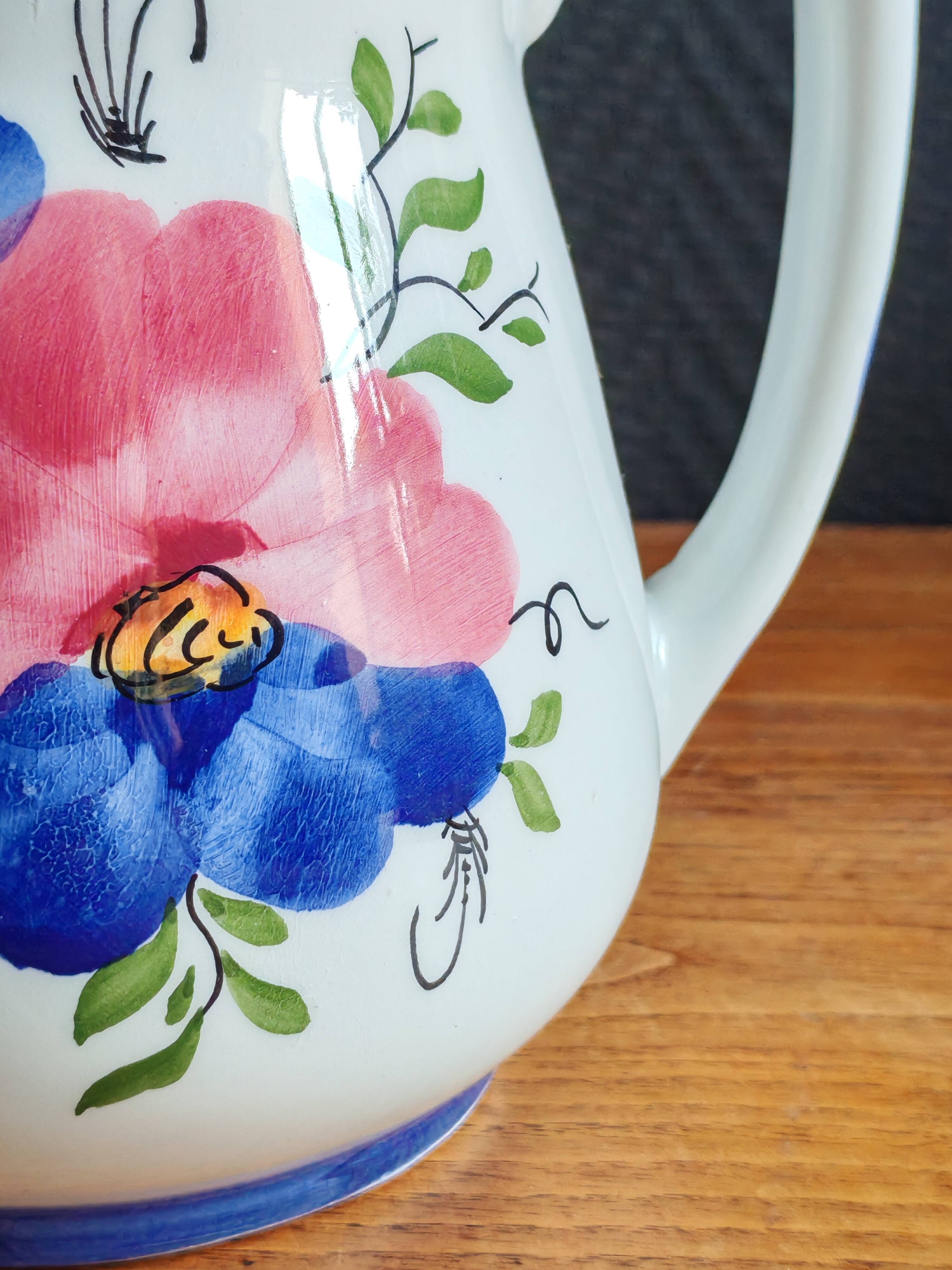 Vintage Ceramic Jug Hand-Painted, Flower Vase