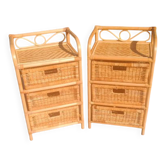 Pair of small vintage chests of drawers in rattan & wicker – 1970s