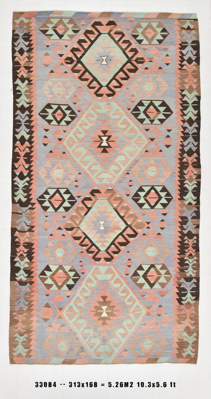 5x10 Geometric 58s Antique Kilim Rug, 168x313Cm