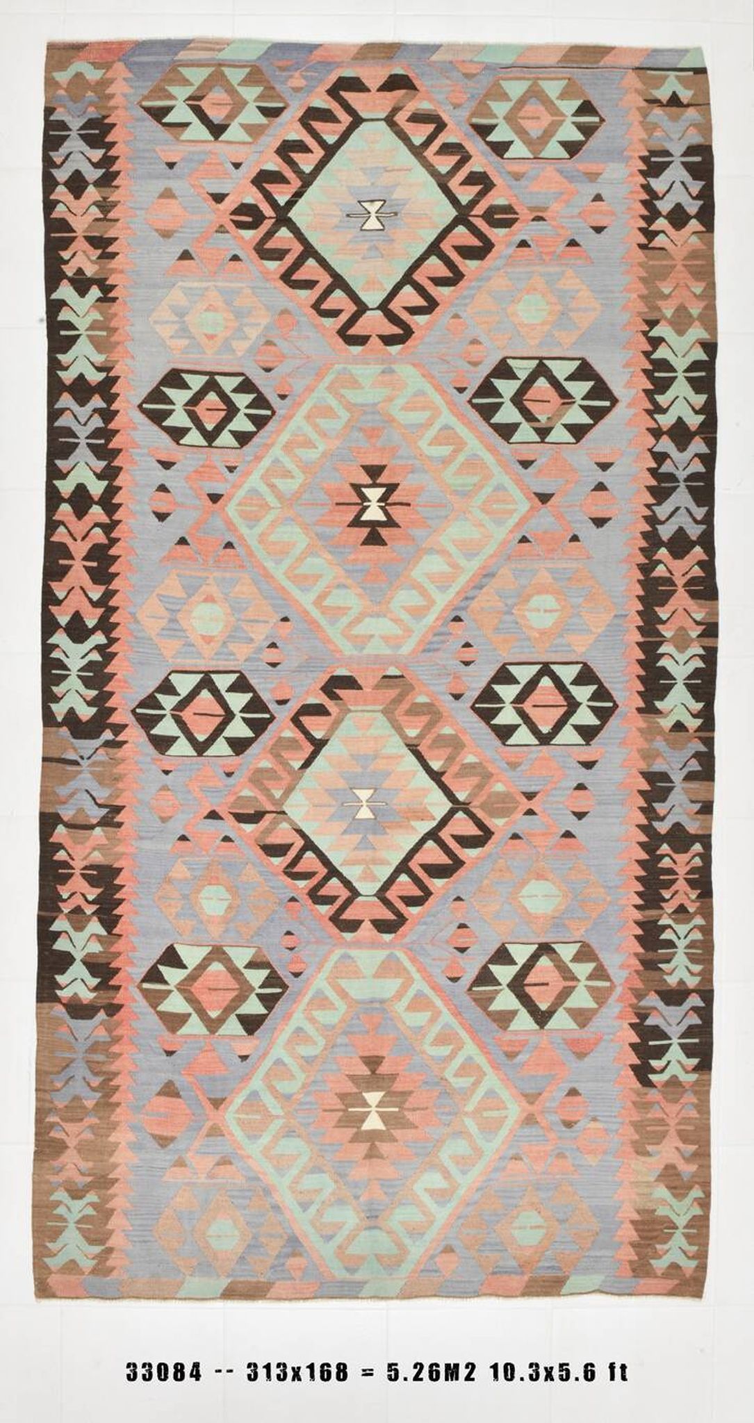 5x10 Geometric 58s Antique Kilim Rug, 168x313Cm