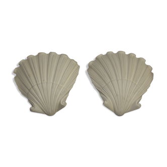 Paire d'appliques d'angle en stuc coquille saint -jacques vintage annees 1960 -1970 parfait etat