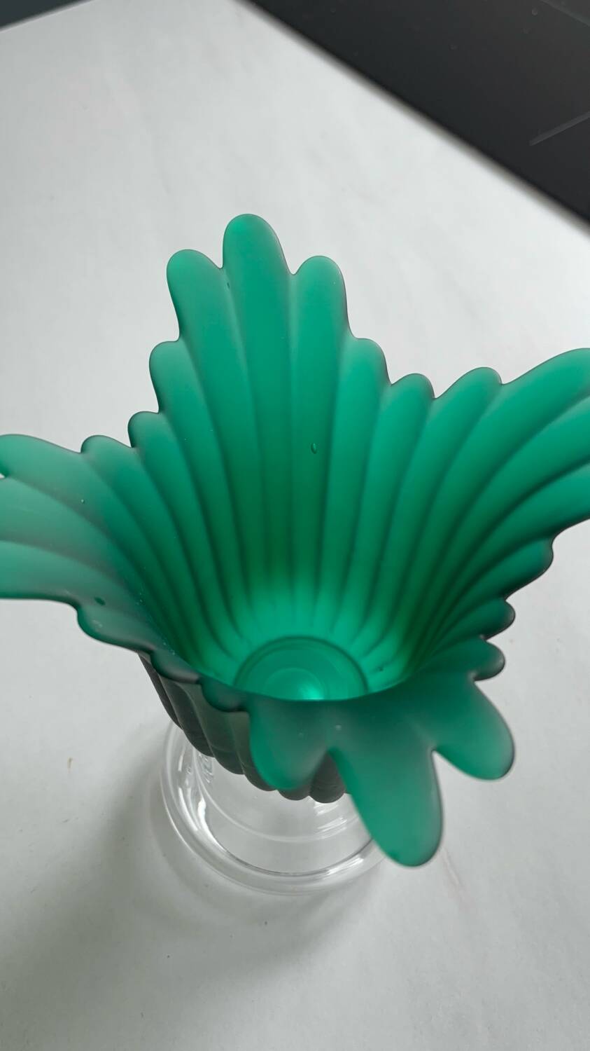 Vintage glass flower candle holder – green and transparent – large lantern