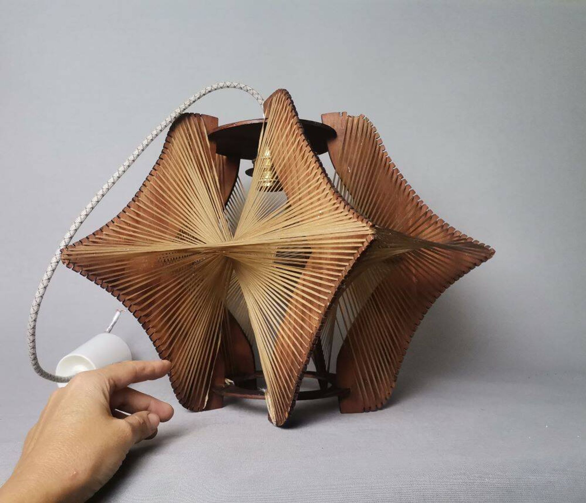 Large futuristic  wooden hanging lamp 1960s