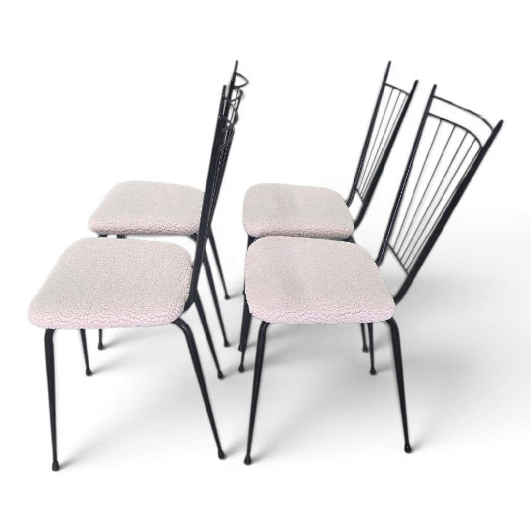 Suite de 4 chaises "Harpe" 1950 – Design Mid-Century & Assises Bouclée