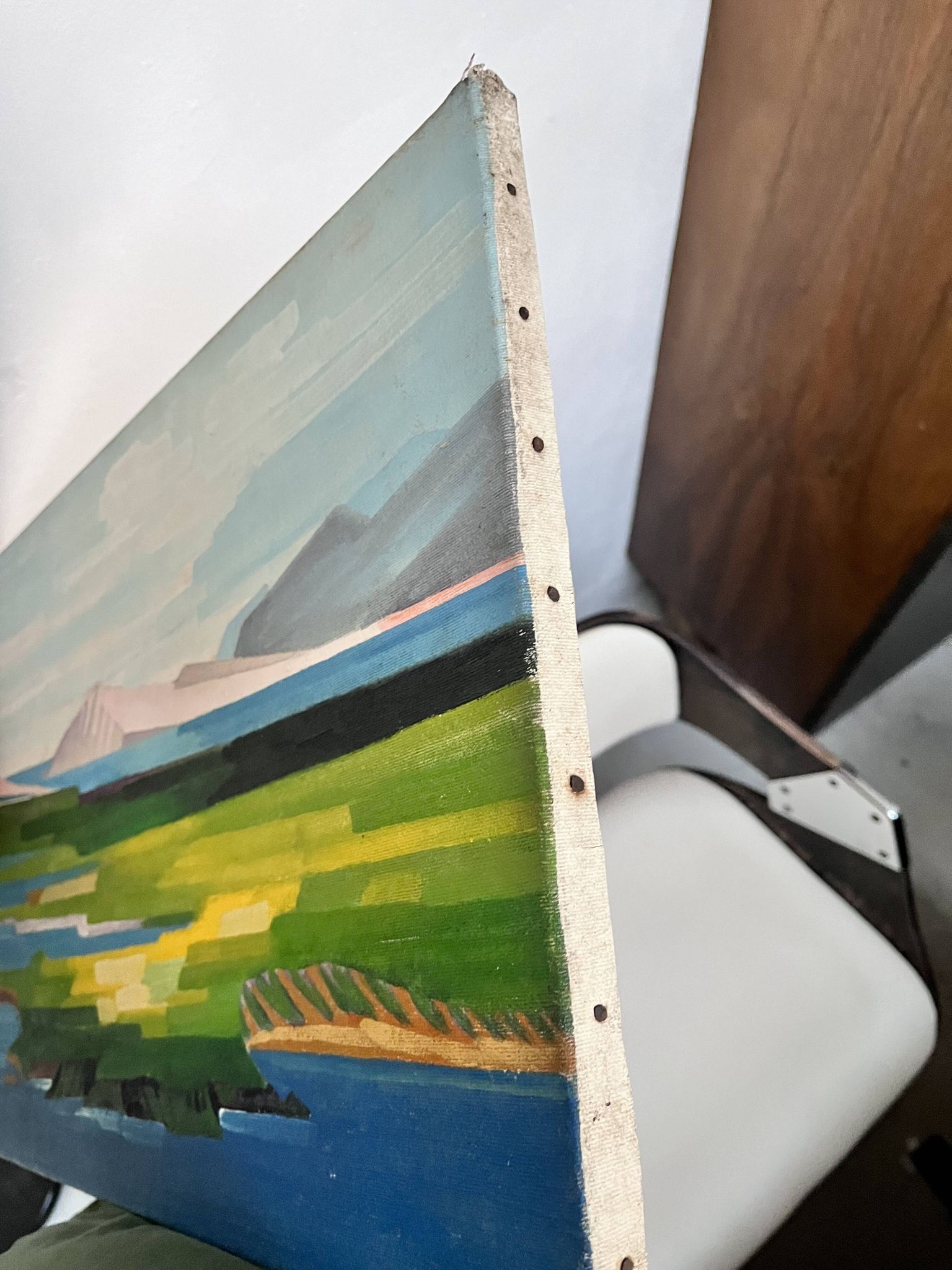 oil painting on canvas geometric landscape, Nordic