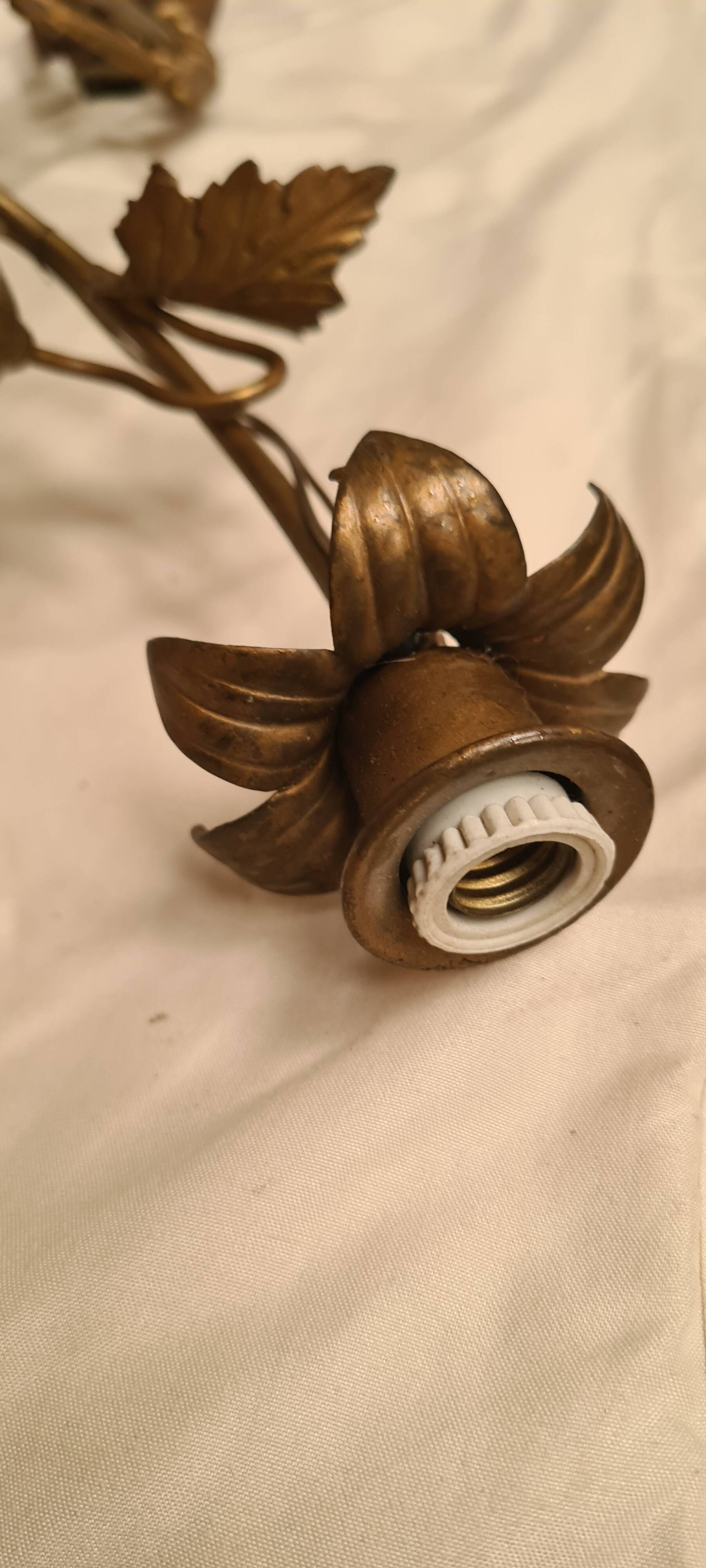 pair of wall lights brass bronze 1900 to 30 pink porcelain 45x28