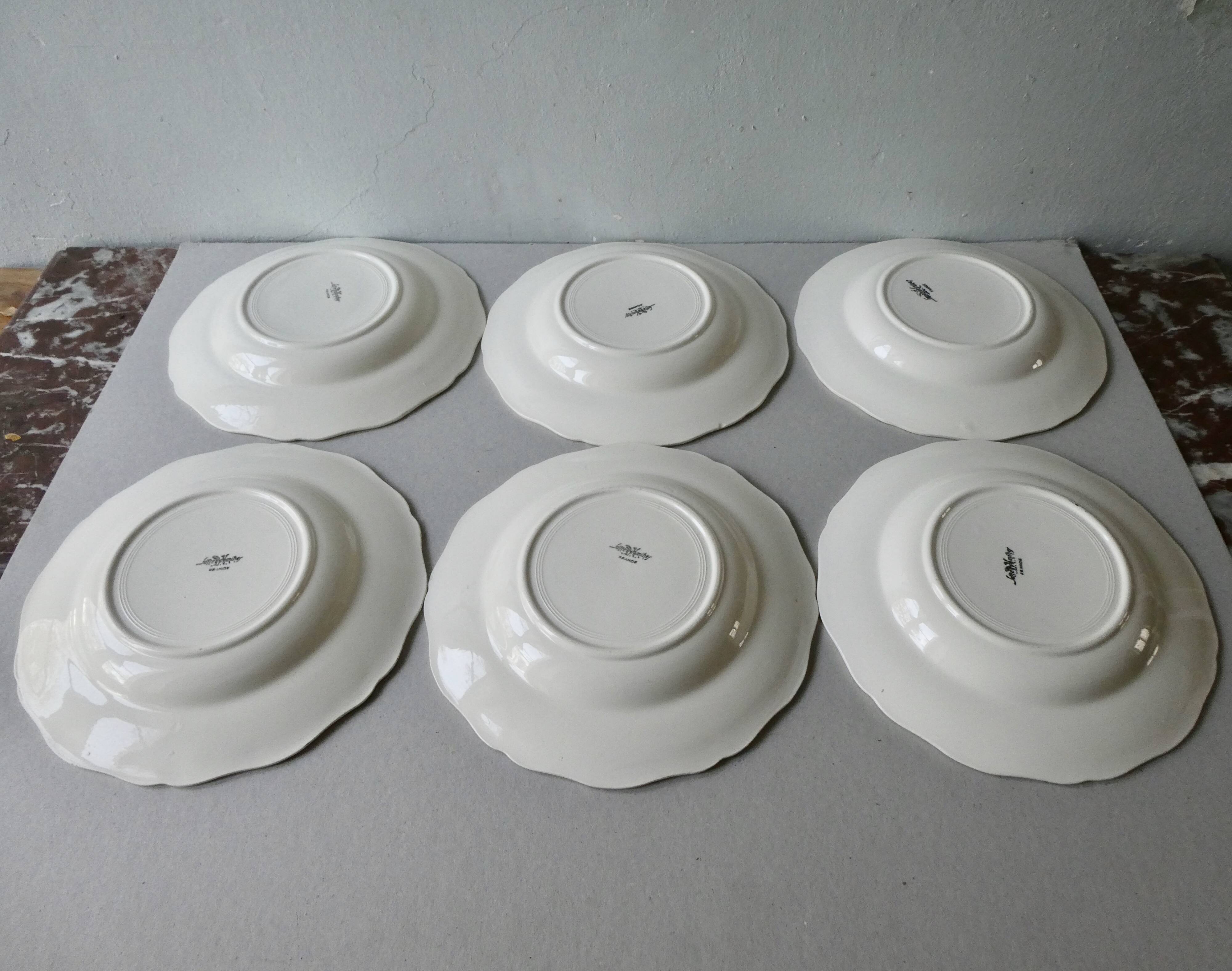 Set of 6 hollow plates Digoin Sarreguemines, ivory color