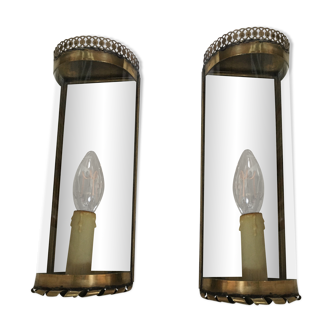 Pair of old brass and glass wall light