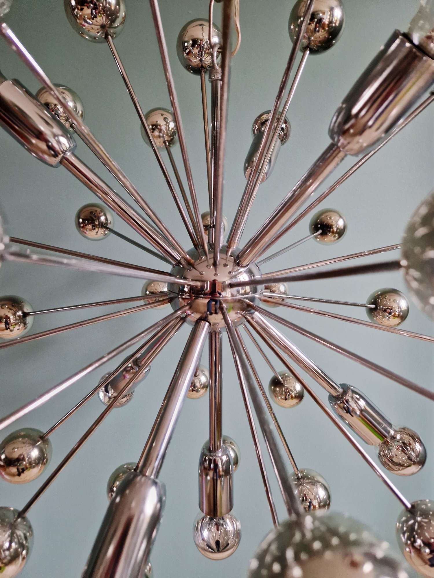 Chrome metal Sputnik chandelier, Space Age design, 1960.