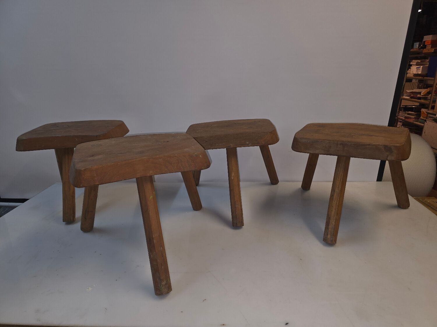 Set of 4 solid wood shepherd's stools