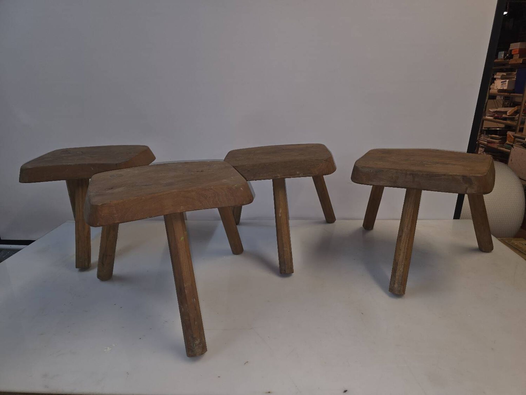Set of 4 solid wood shepherd's stools