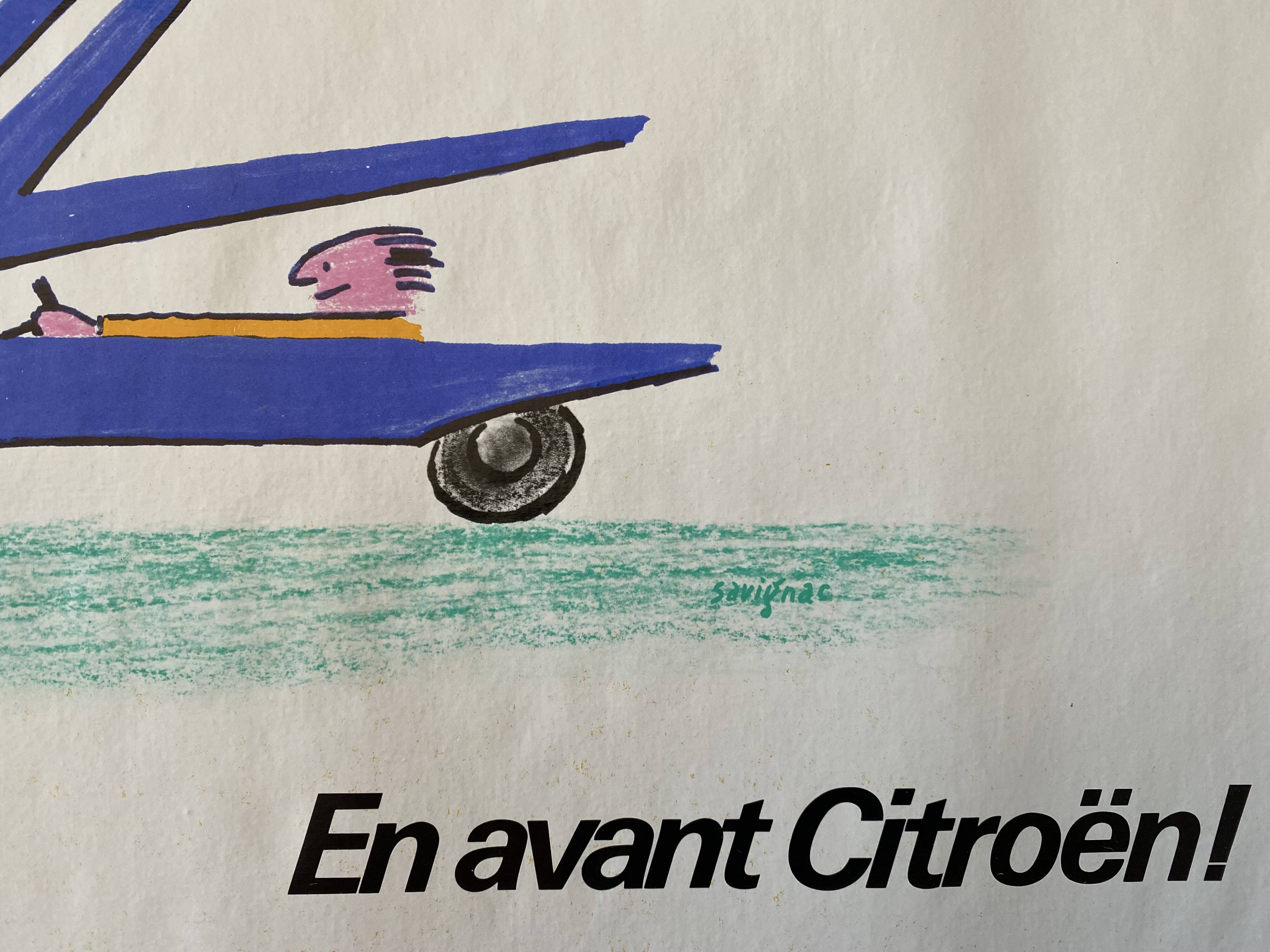 Original poster "En avant Citroën, l'aérodynamiquesme" Raymond Savignac 35x49cm 1981